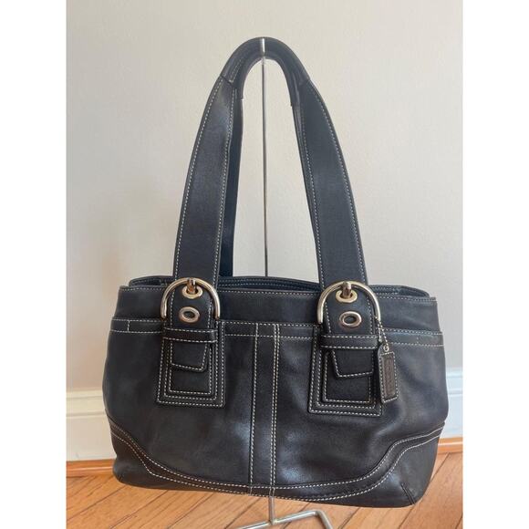 Coach #F10911 Black Leather Nickel Soho Tote Carryall Bag Purse (130 - Picture 1 of 9